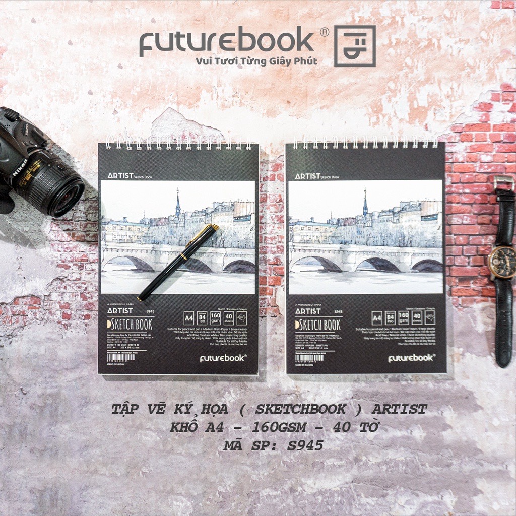 FUTUREBOOK - Tập Vẽ Ký Họa (Sketchbook ) Artist Khổ Giấy A4–Định Lượng 160Gsm–40Tờ. Mã SP S945.( Giao Mẫu Nhiên)