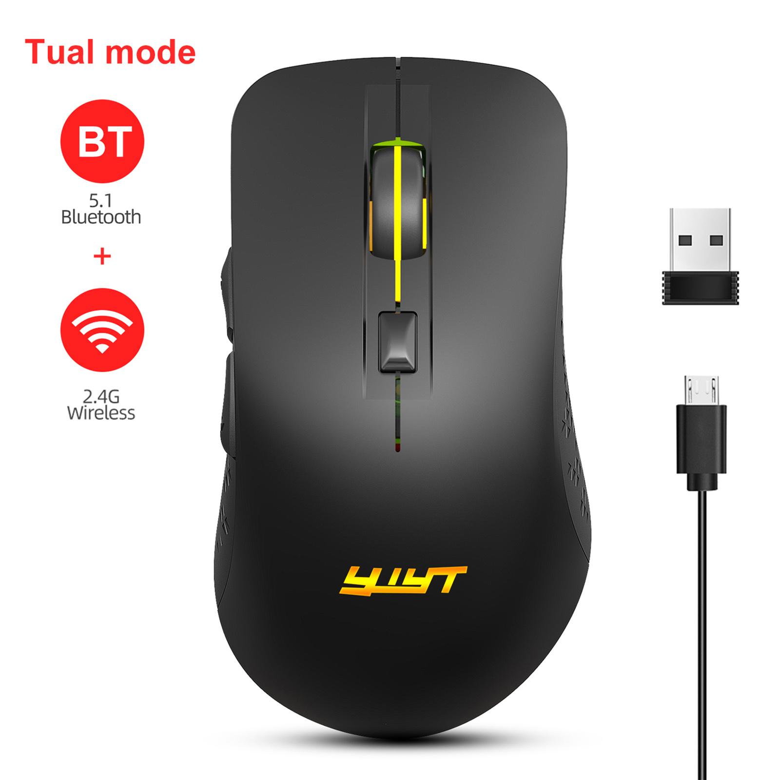 Dual Modes Bluetooth Mouse with USB Receiver for Laptop PC 500mAh Portable Black