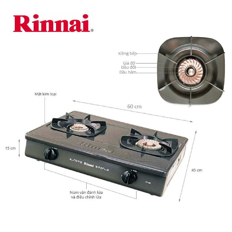 Bếp Ga Đôi Rinnai RV-365(G)N + Tặng kèm 1 bộ van và dây gas - Hàng Chính Hãng