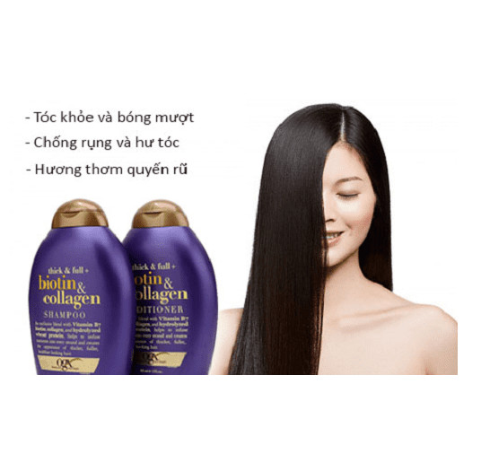 Combo Bộ Đôi Dầu Gội Và Dầu Xả OGX Biotin &amp; Collagen 385ml + Tặng Lược - Chính hãng