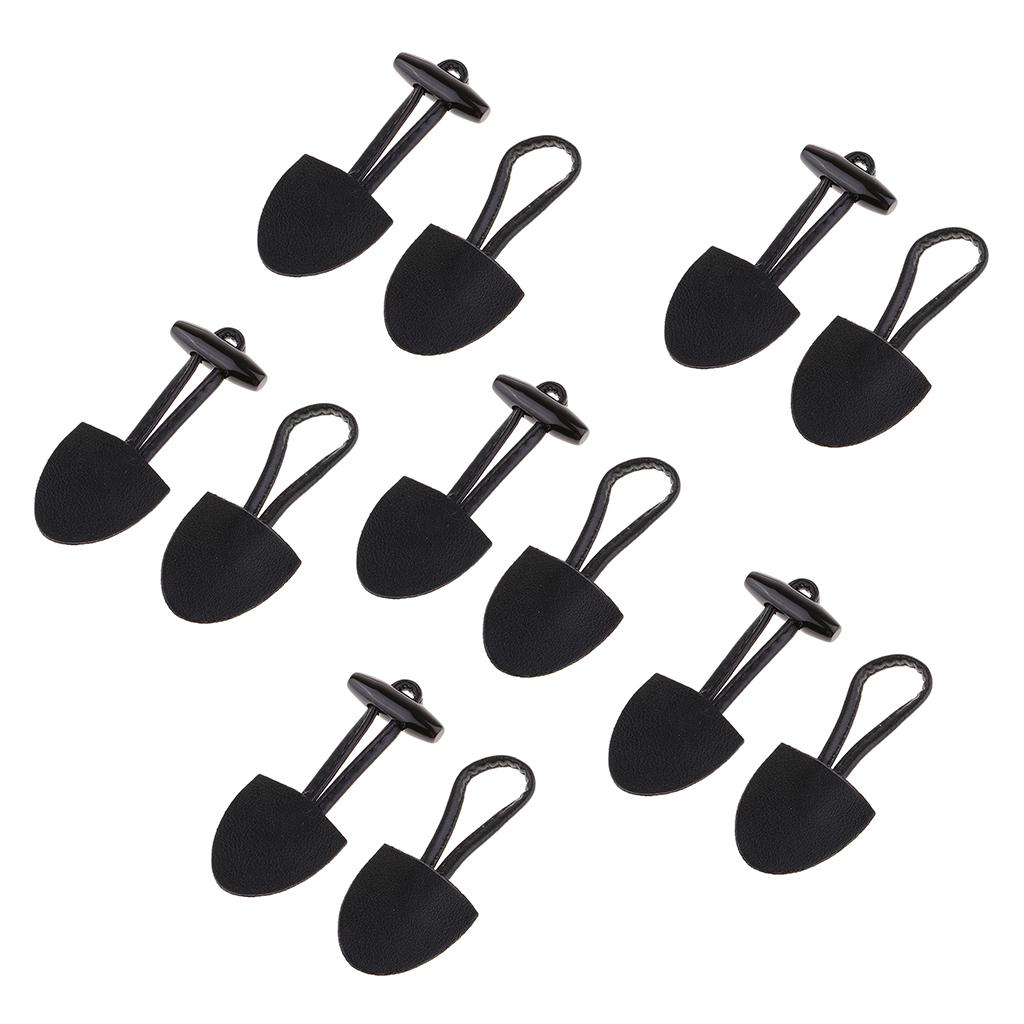 6 Cặp PU Leather Horn Toggle Nút Cho Duffle Coat Fastener Buckle Black