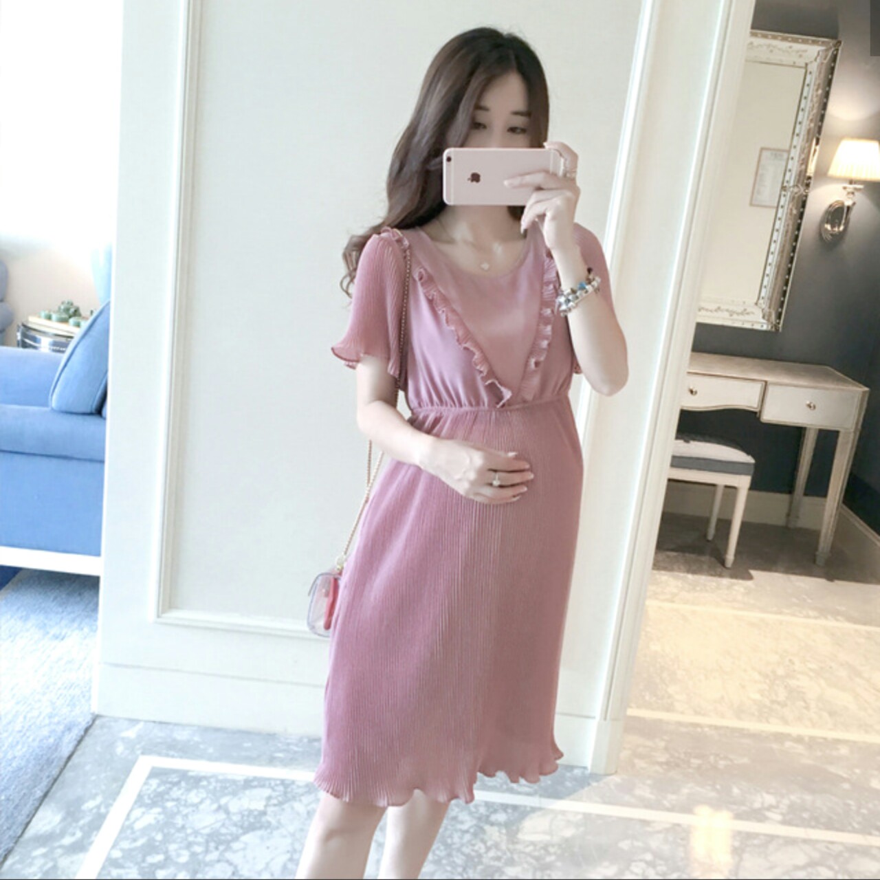 Đầm Bầu - Voan Xếp Ly Nhún Eo