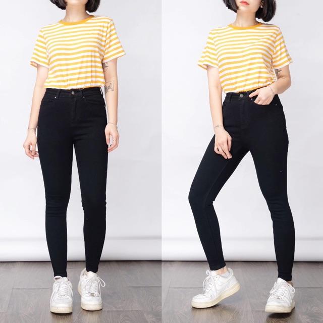 QUẦN JEANS ĐEN TRƠN VNXK CAO CẤP- lưng siêu cao