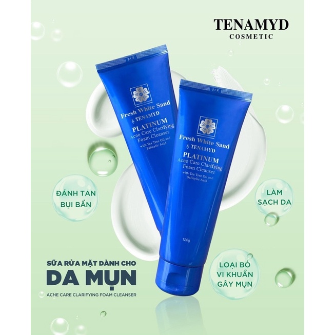 Sữa rửa mặt Tenamyd Fresh White Sand Platinum 120g ngừa mụn cho da dầu mụn - Hàng chính hãng - Lady & Men Viet Nam