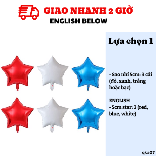 Bóng sao nhí, trung và to trang trí tiệc màu xanh trắng đỏ - Star Balloon qka07