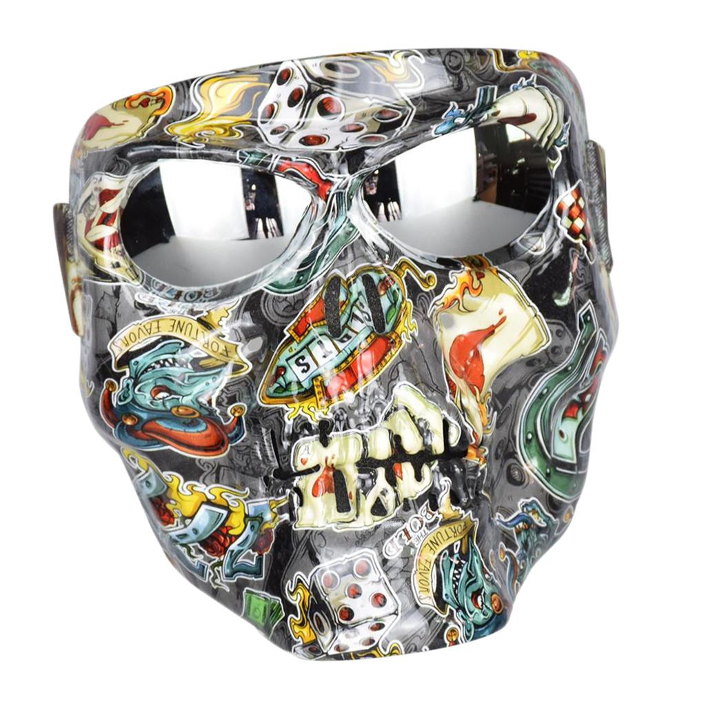 SET OF 2 MOTORCYCLE SKULL FACE MASK WITH GOGGLES - SCRAWL PATTERN- UNIVERSAL FIT