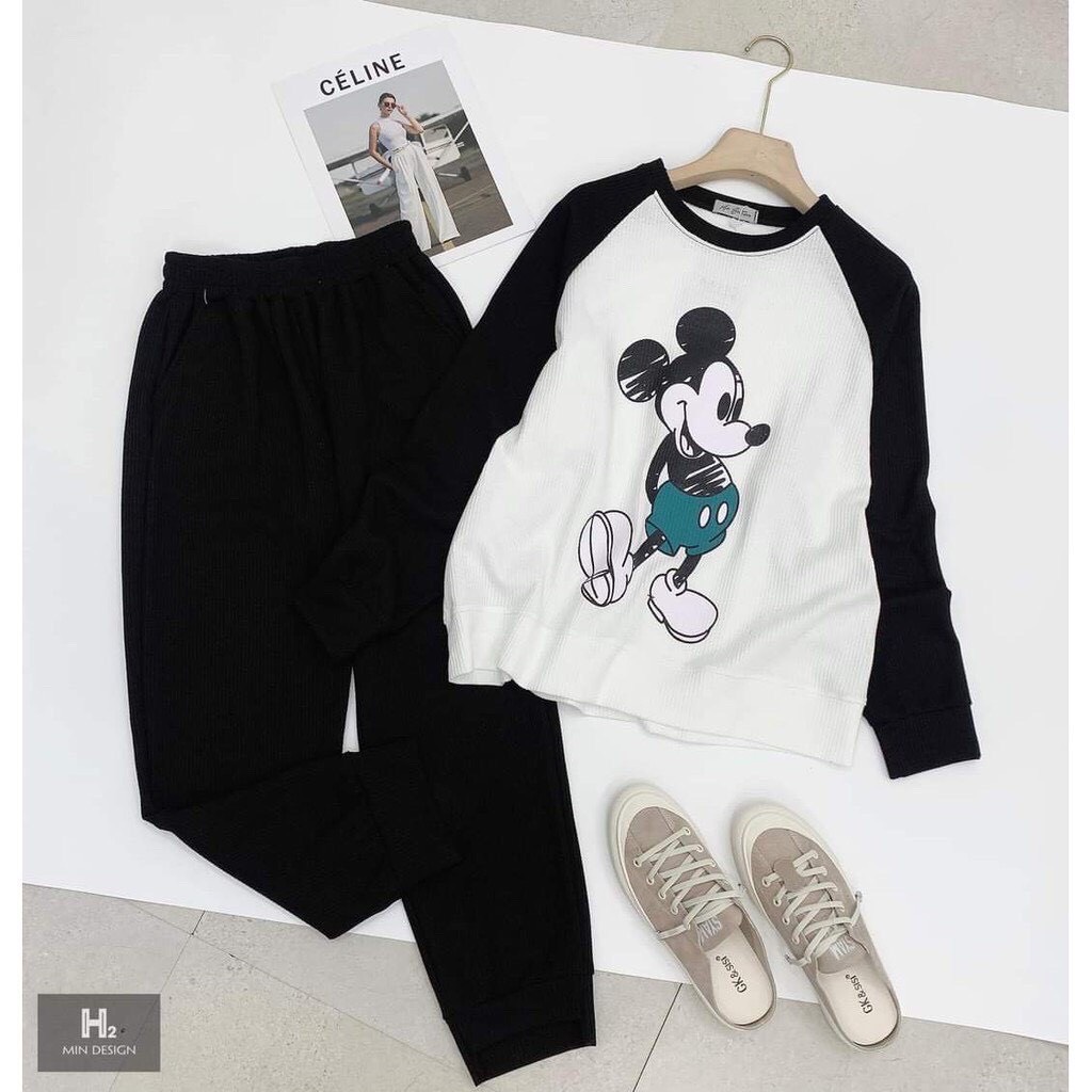 Bộ Thu Đông Nữ Dài Tay Chất Đẹp hình micky siêu xinh