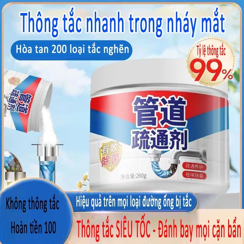 Bột Thông Cống Hỗ Trợ Làm Sạch Tắc Nghẽn Bồn Cầu, Đường Ống Nhanh Gấp 5 Lần Và Khử Mùi Hôi Hiệu Quả