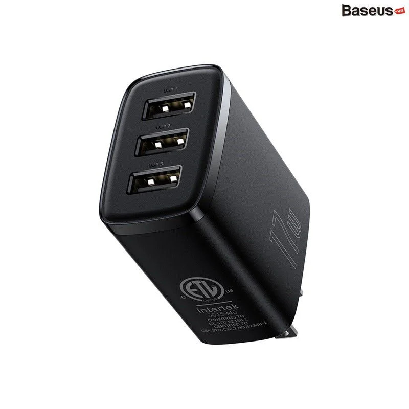 Bộ Sạc Đa Năng Baseus Compact Charger 3 Cổng Sạc 17W - hàng chính hãng