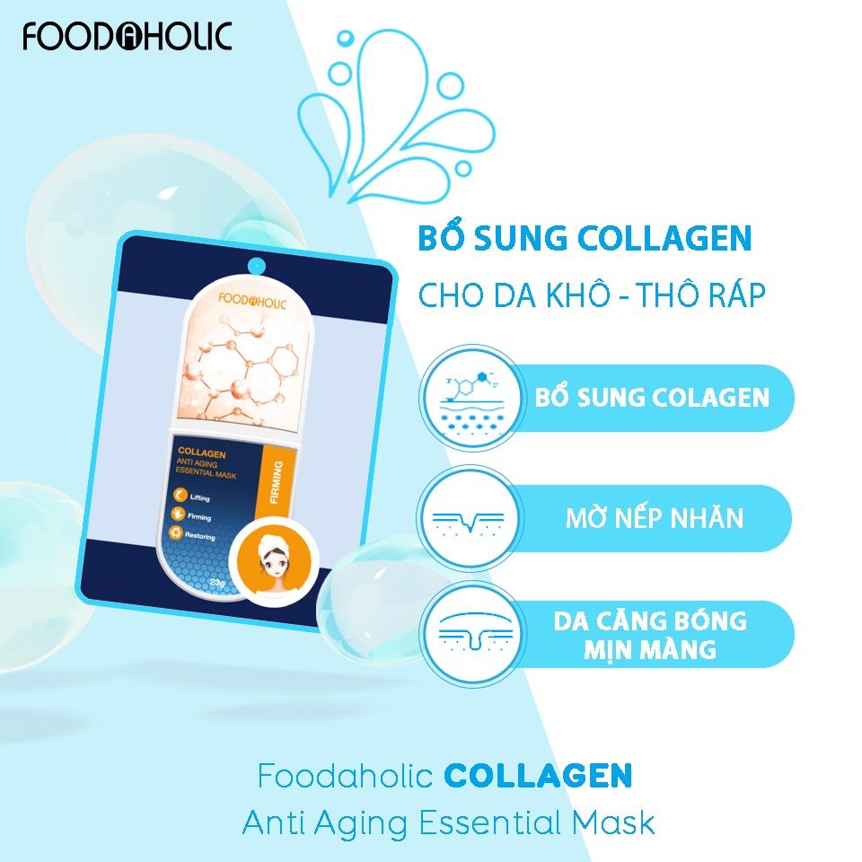 Combo 10 Mặt nạ dưỡng chất Collagen giảm nếp nhăn, căng bóng da Foodaholic Anti Aging Essential Mask 23g x10