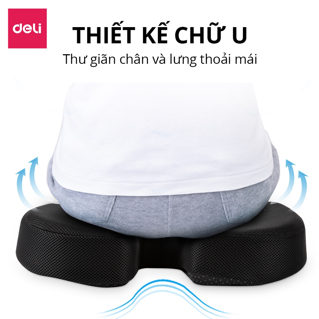 Đệm Lót Lưng Ghế Văn Phòng Deli - Thiết Kế 3D Lưới Thoáng, Ngồi Thiền Giúp Chống Đau Lưng, Đau Xương Cụt, Đau Thần Kinh Tọa Dành Cho Dân Văn Phòng, Lái Xe, Sinh Viên, Người Bị Trĩ - VS750 / VS751