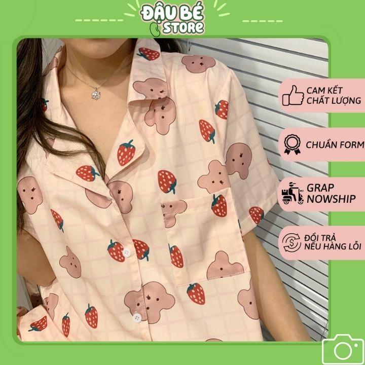 Bộ Ngủ Hình Gấu Quả DâuUlzzang Cute Form Rộng - Pijama Hè Bộ Mặc Nhà Ngắn Tay Hot Trend - DAUBE - S021