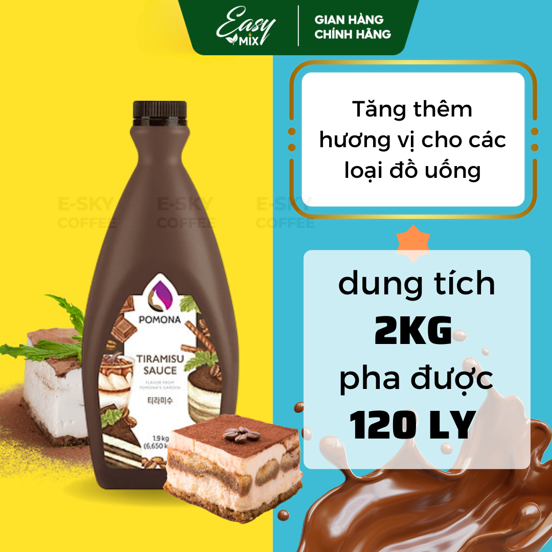 Sốt Tiramisu POMONA Tiramisu Sauce Nguyên Liệu Pha Chế Cà Phê Trà Sữa Hàn Quốc Chai 1.9kg