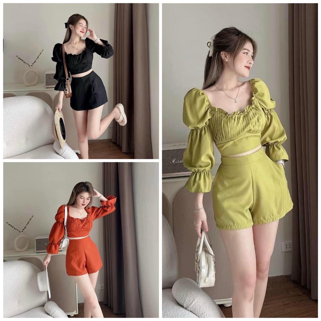 Sét bộ đùi nữ áo tay bồng xếp ly cực xinh trẻ