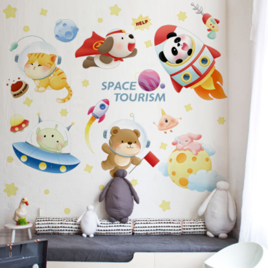 Decal trang trí tường - Khám phá vũ trụ cùng những người bạn