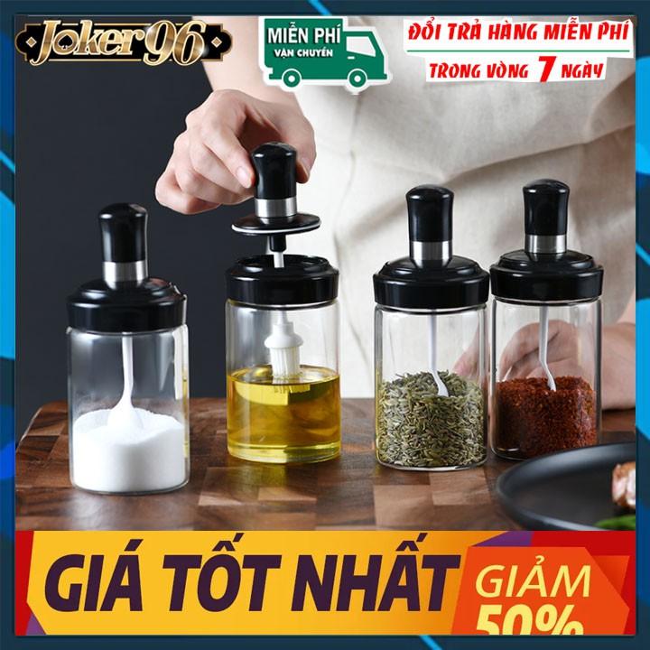 Lọ đựng gia vị, dầu ăn, nước chấm bằng thủy tinh trong suốt kèm muỗng tiện lợi