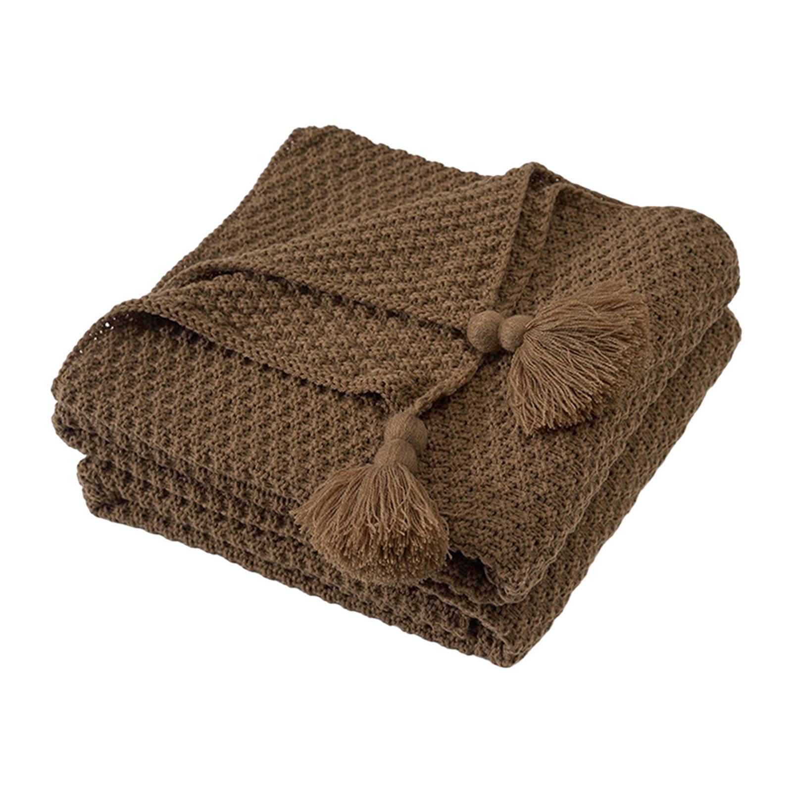 Knit Throw Blanket Camping Blanket with Tassel Soft for Bed Couch Sofa