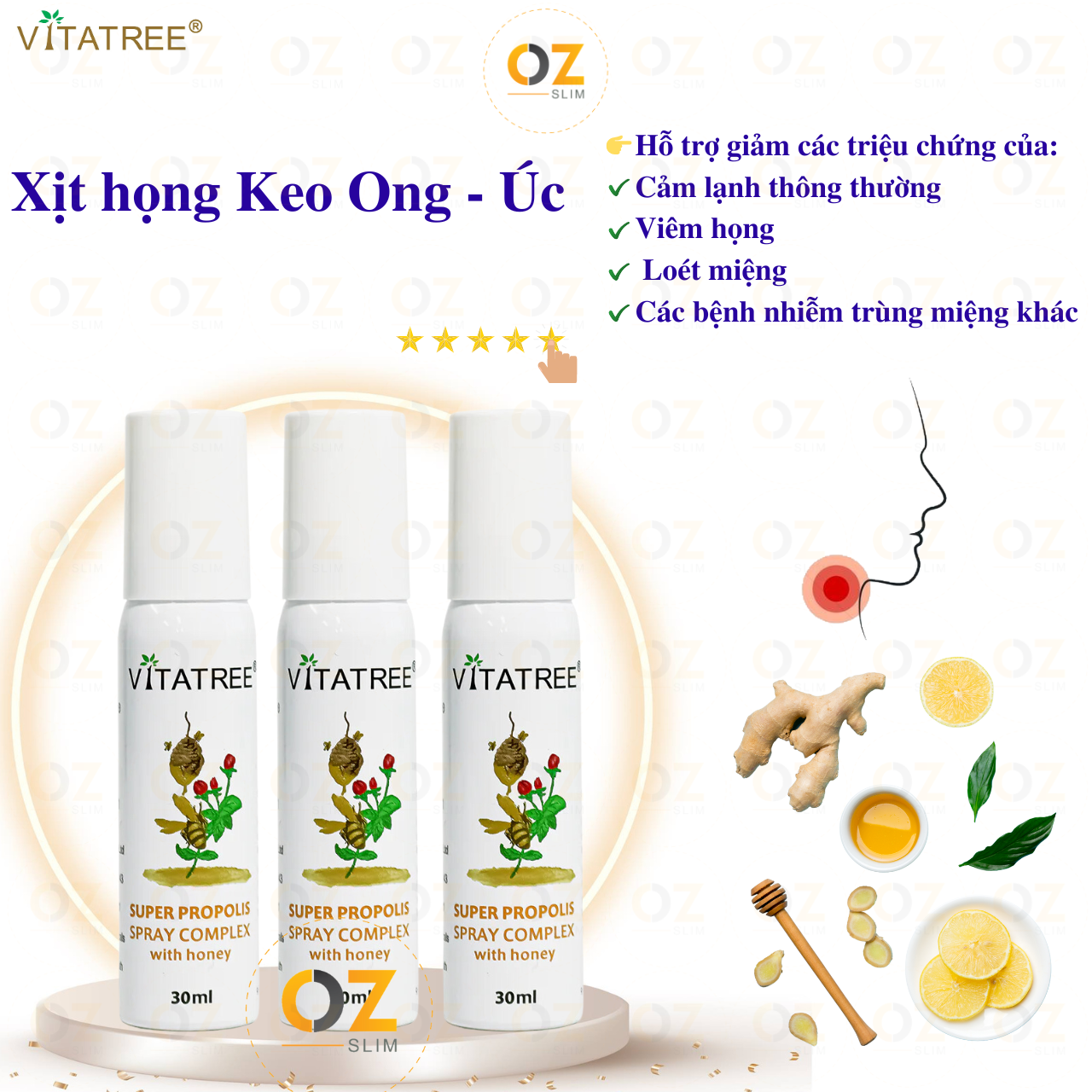 Hình ảnh Xịt họng keo Ong Úc Vitatree Super Propolis Spray Complex with Honey 15+ Giúp bổ sung kháng khuẩn tự nhiê, Giảm đau rát viêm họng, ho, nhiệt lỡ miệng - OZ Slim Store