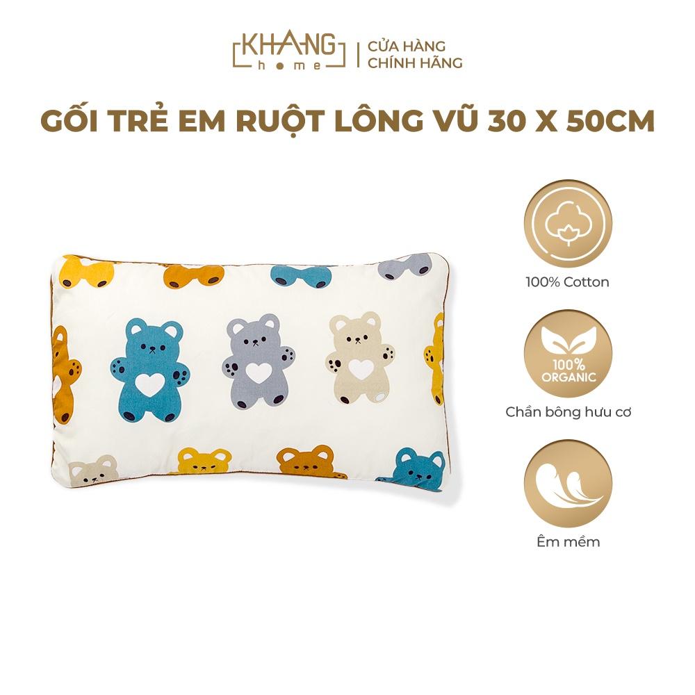 Gối Trẻ Em Ruột Lông Vũ Cao Cấp Khang Home - An Toàn Êm Ái Và Thoáng Mát Cho Bé - Size 30x50cm