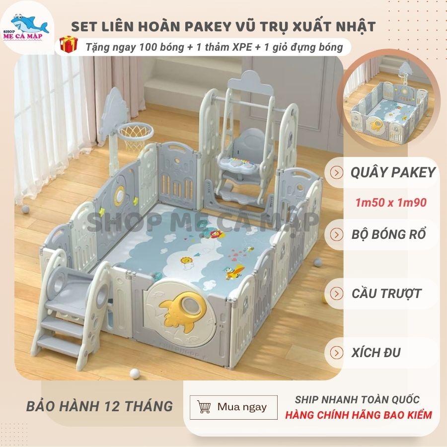 Quây cũi nhựa vũ trụ FULL SET GẤP GỌN cầu trượt xích đu, tặng kèm bộ bóng rổ