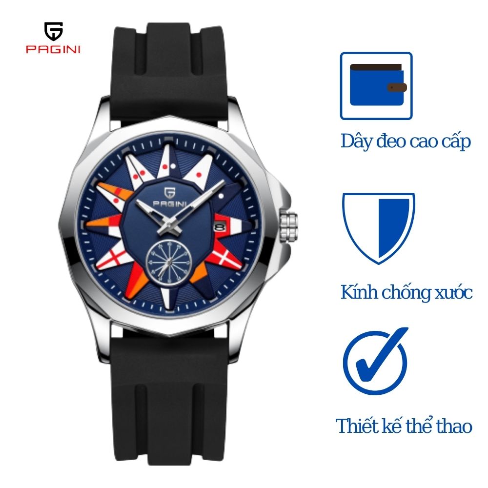 Đồng hồ nam PAGINI cao cấp phong cách thể thao – Dây đeo mềm mại, thoải mái - PA001797