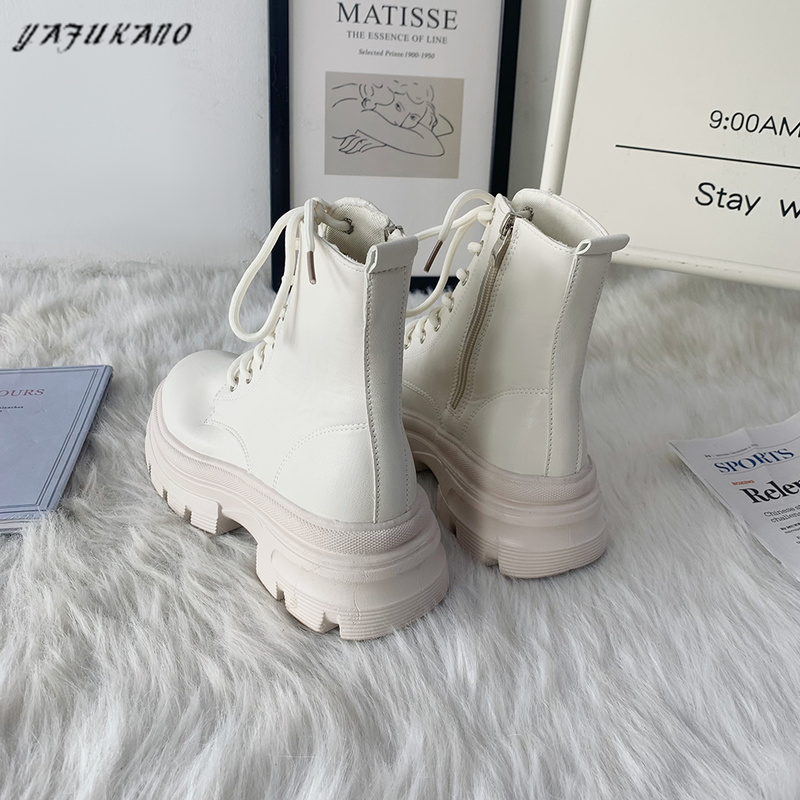 Màu Be Giày Bốt Martin Nữ 2021 Mới Dày 5 Cm-Đế Stovepipe Giày Nền Tảng Tăng Phong Cách Anh Quốc Thời Trang Mắt Cá Chân Giày chống Trơn Trượt