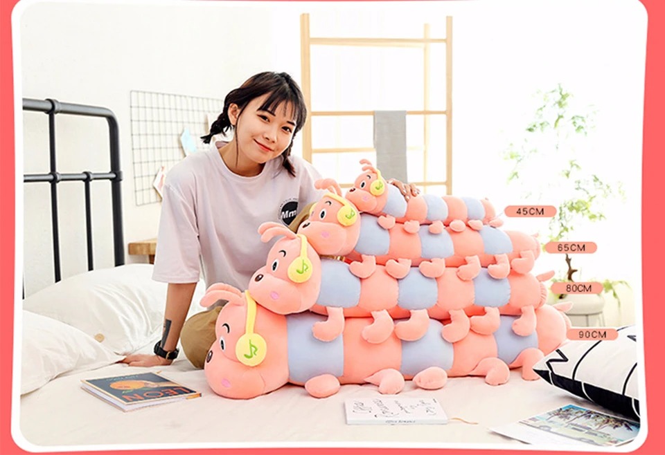 Thú nhồi bông Sâu đeo tai phone nghe nhạc êm mịn - Size từ 60cm đến 130cm- Quà tặng gấu bông con sâu dễ thương - Gối ôm mềm mịn cho bé