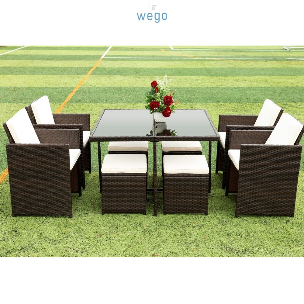 WEGO Bộ ghế mây/ Nội ngoại thất ngoài trời/ Sân vườn/ Bộ bàn ăn 8 chỗ// Rattan Wicker Set /Outdoor Furniture set/ Patio Garden Set - Cube 4+4 (8 seater)