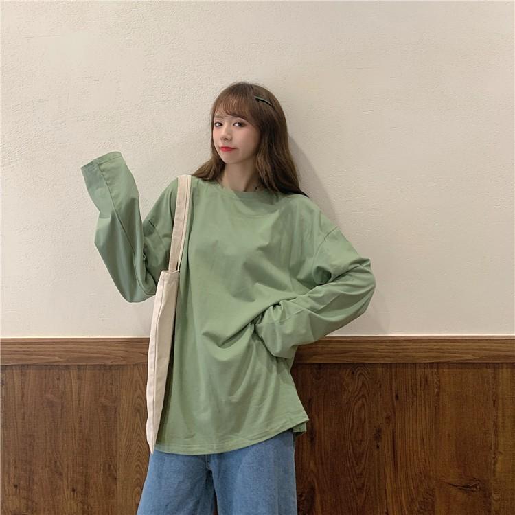 Áo Thun Tay Dài Trơn Basic XANH VỎ ĐẬU Thu Đông Unisex