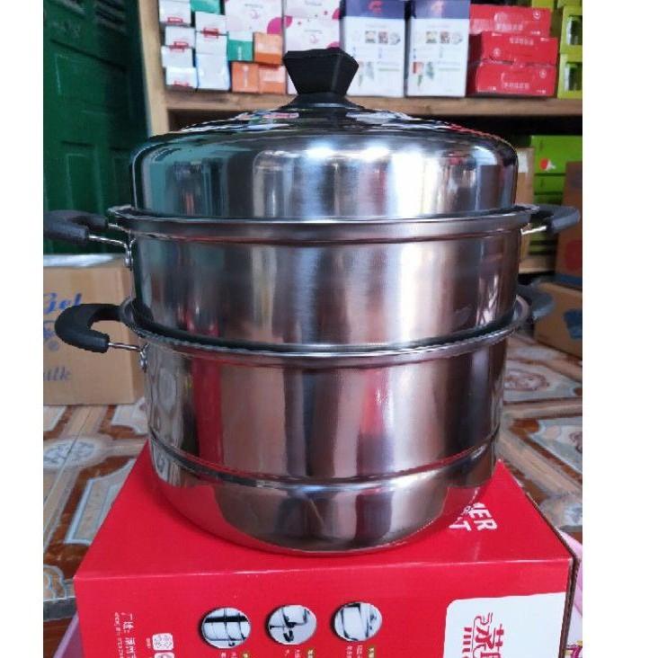 Nồi hấp inox 3 tầng size 28cm (Ảnh shop chụp)