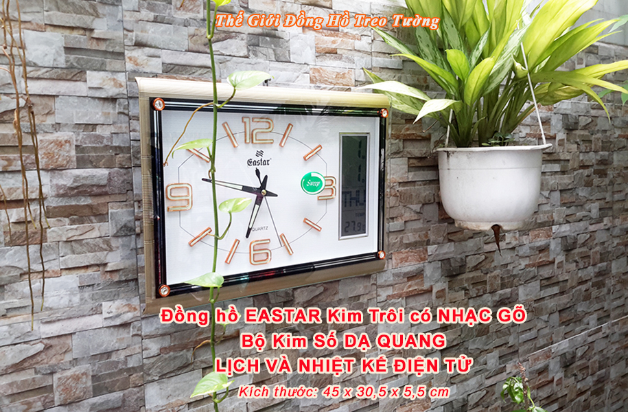 Đồng hồ EASTAR KIM TRÔI DẠ QUANG Có NHẠC GÕ Báo Giờ - LỊCH VẠN NIÊN và NHIỆT KẾ - Mặt Trắng Kim Đen DẠ QUANG - Tặng Pin Maxell