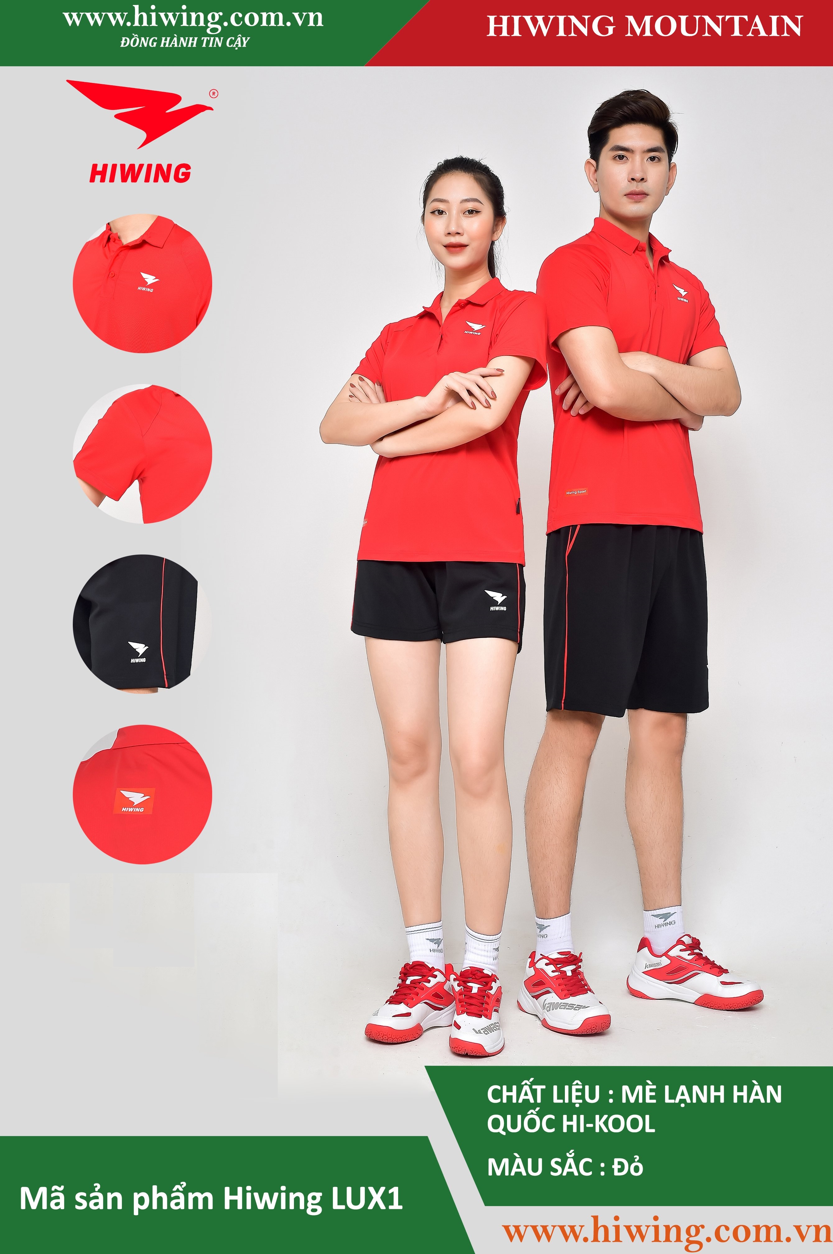 Áo tennis, áo cầu lông Hiwing Mountain Lux 1 màu đỏ