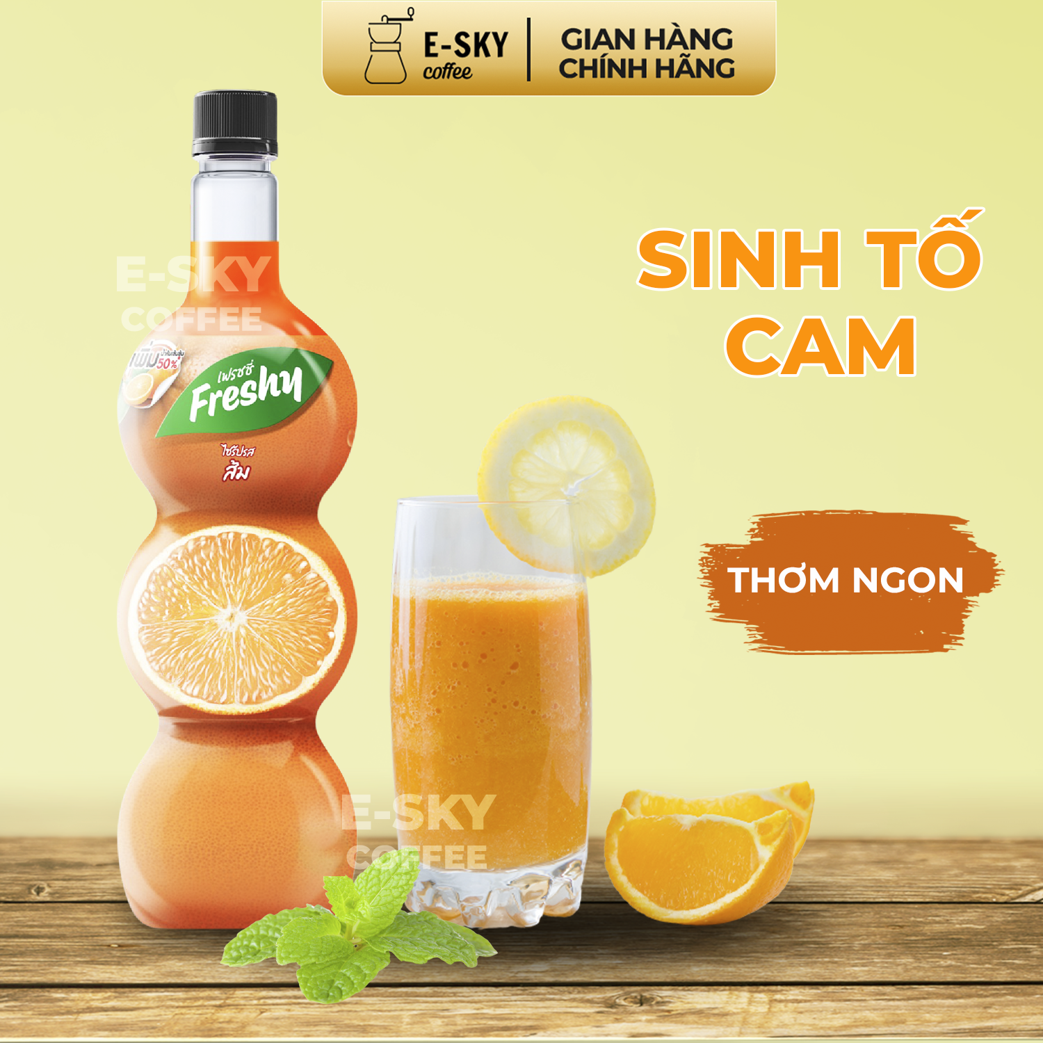 Siro Cam Freshy Orange Syrup Nguyên Liệu Pha Chế Trà Sữa Chai 710ml