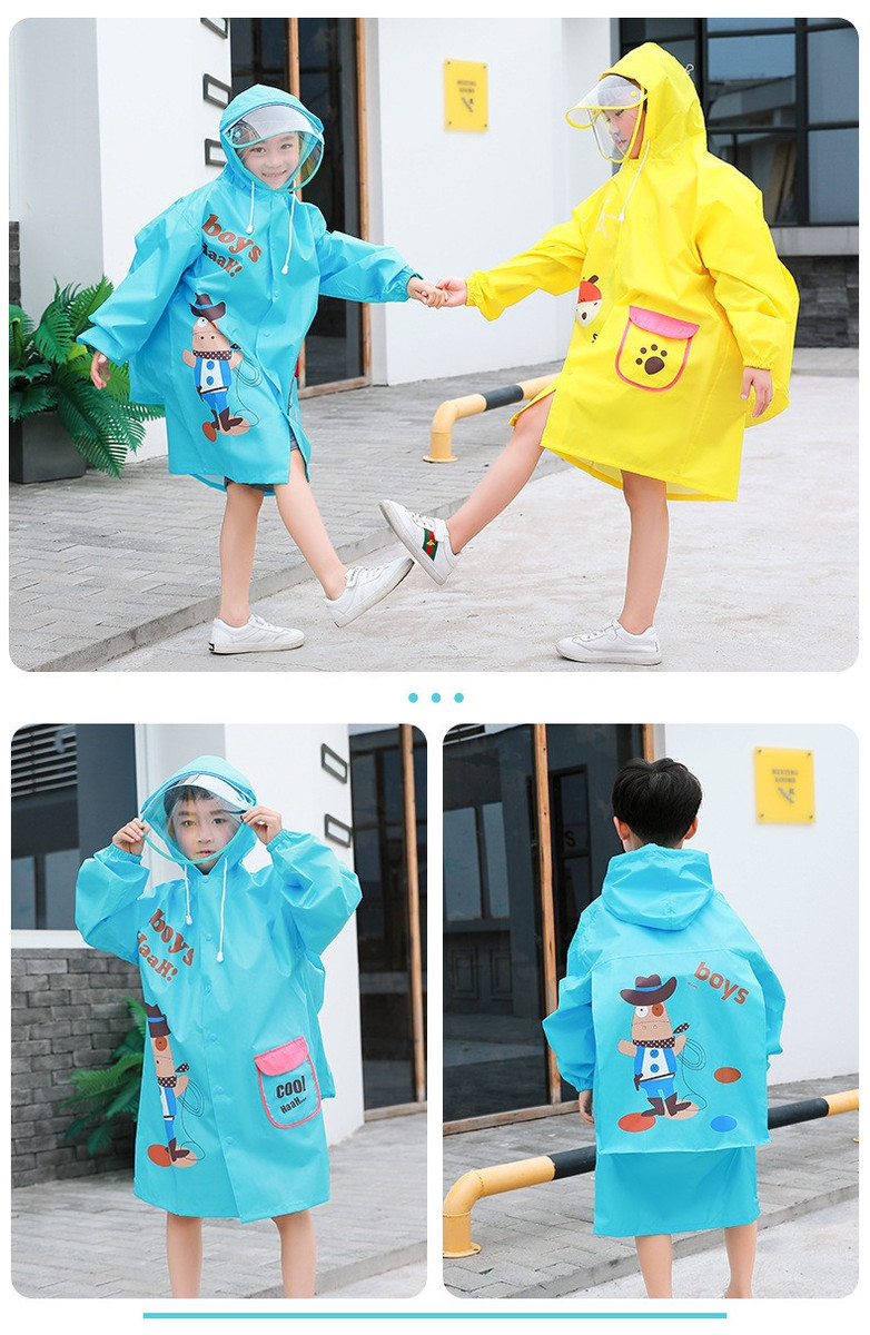 Áo mưa dáng dài phối nút che được cặp đi học cho bé
