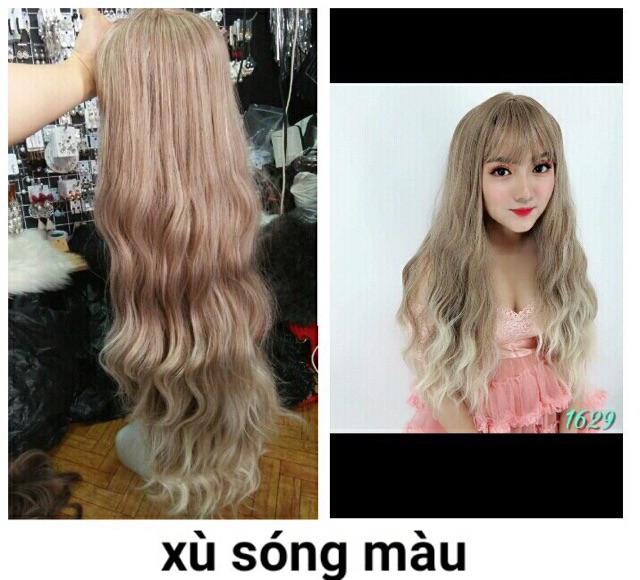 Tóc giả nguyên đầu xù sóng đủ màu- tặng lưới chùm tóc- hình thật