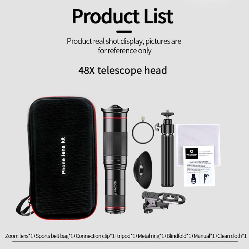 48X Optical Zoom Telescope Telephoto Lens Clip on for Mobile Cell Phone Camera