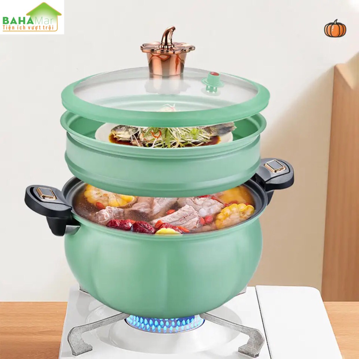 NỒI ÁP SUẤT CHỐNG DÍNH ĐA NĂNG BÍ NGÔ DUNG TÍCH 8L CÓ VỈ HẤP TIỆN DỤNG "BAHAMAR" giữ nguyên chất dinh dưỡng và làm cho chế độ ăn uống của bạn lành mạnh hơn