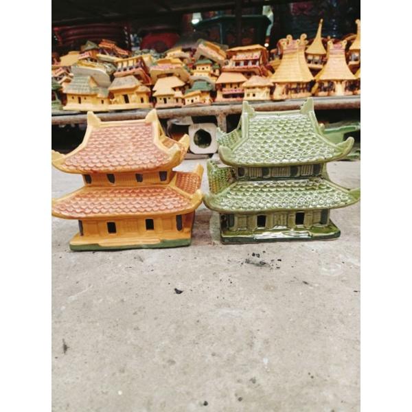 Mã 015 Con giống chùa hai tầng trang trí hòn non bộ nhà cửa sân vườn giá rẻ đẹp Bát tràng tiểu cảnh