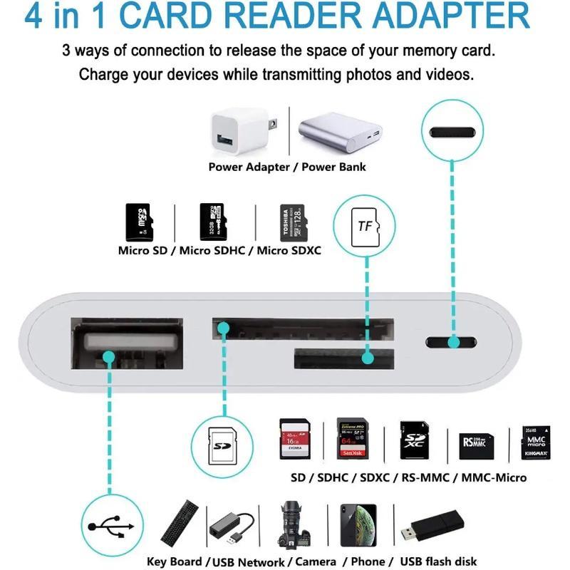 Đầu Đọc Thẻ Nhớ SD TF 4 Trong 1 USB OTG Kèm Đầu Đọc Thẻ SD TF Cho iPhone / iPad / iOS 14