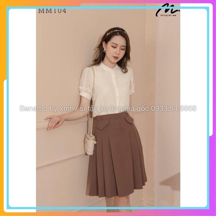 Chân váy xòe midi túi nắp màu đen nâu thời trang Banamo Fashion 5322