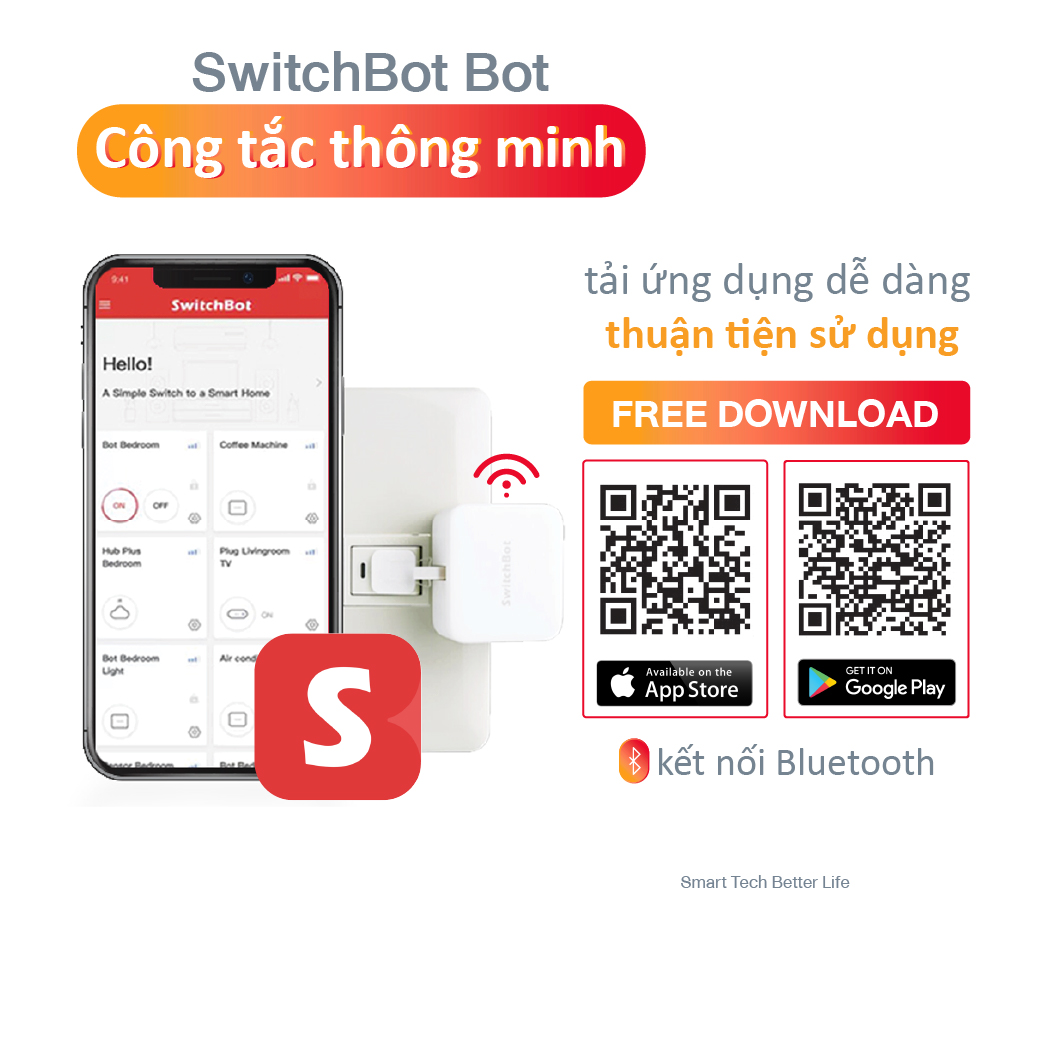 Công tắc thông minh, công tắc điều khiển từ xa SwitchBot Bot, chính hãng, không dây, điều khiển qua app, tương thích với Alexa, Google Home, HomePod and IFTTT