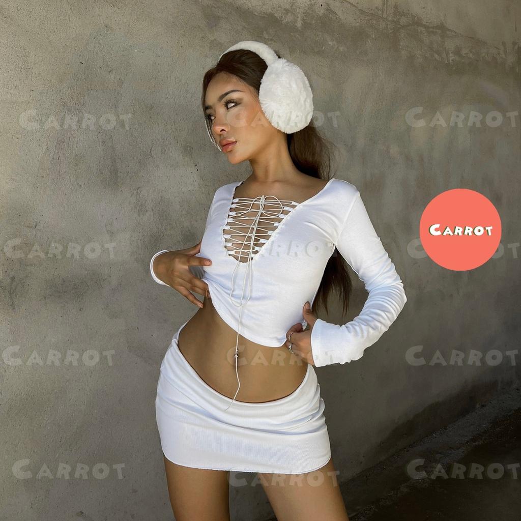 Set áo croptop tay dài chân váy ngắn ôm body tôn dáng chất thun cao cấp carrotxinhdep đi chơi đi du lịch hình thật