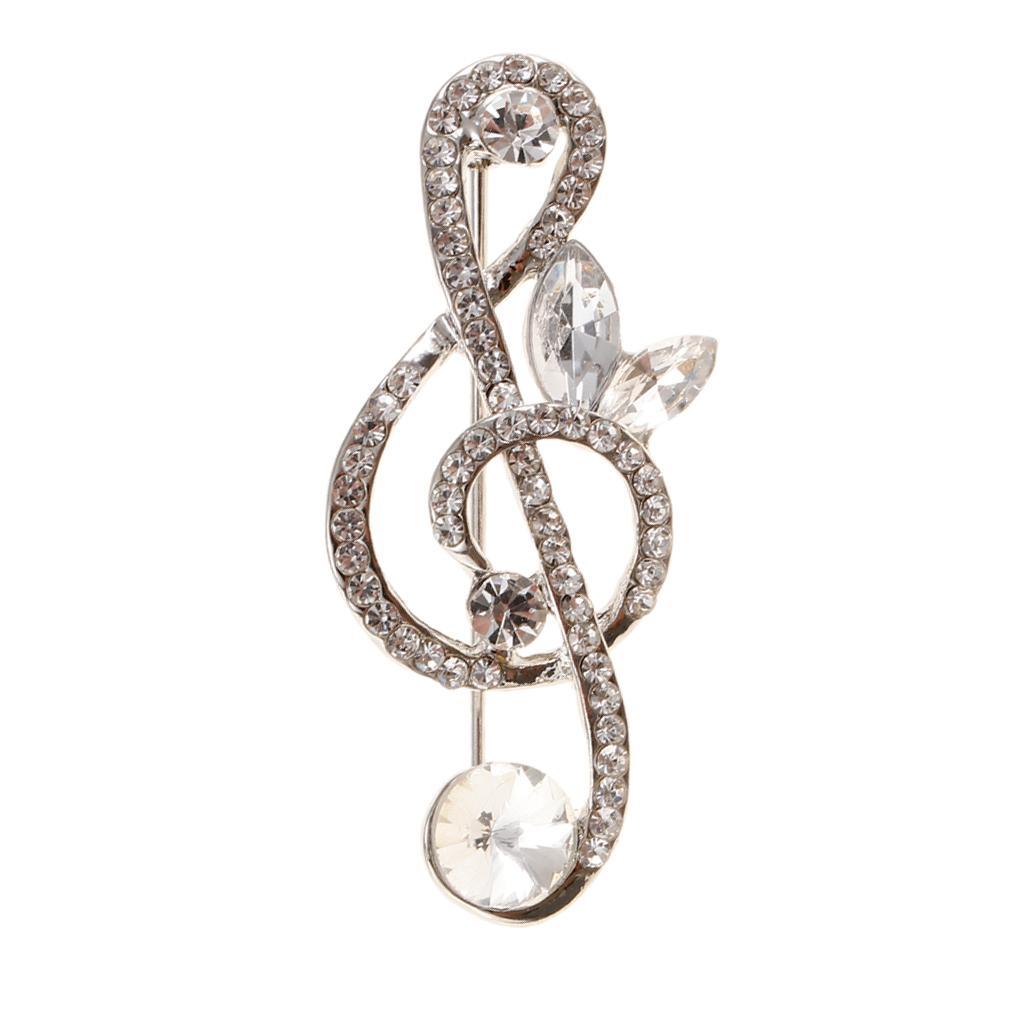 2pcs Crystal Music Note Brooch Pins Wedding Party Brooches for Womens Girls