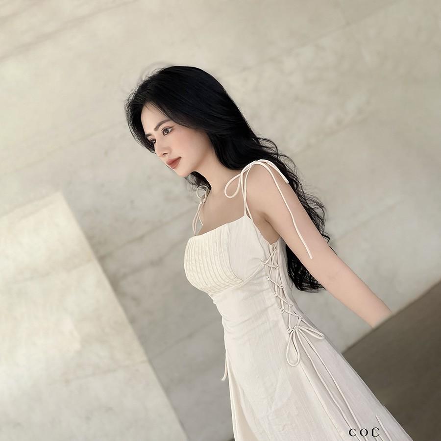 Đầm Midi Hai Dây Chất Liệu Linen Cao Cấp Màu Trắng CO EM Thiết Kế Nữ Tính Quyến Rũ Sexy Phù Hợp Hẹn Hò Tiệc Tùng