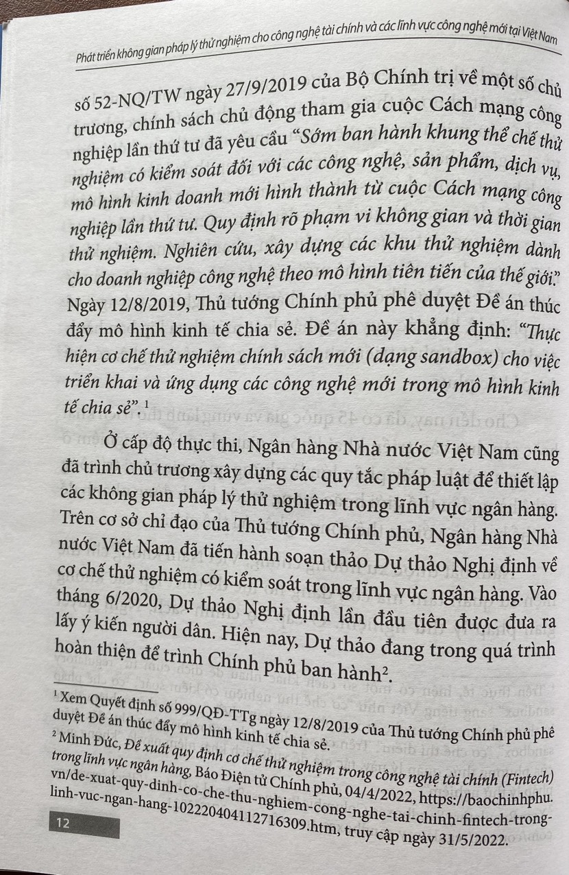 Phát Triển Không Gian Pháp Lý Thử Nghiệm Cho Công Nghệ Tài Chính và Các Lĩnh Vực Công Nghệ Mới Tại Việt Nam