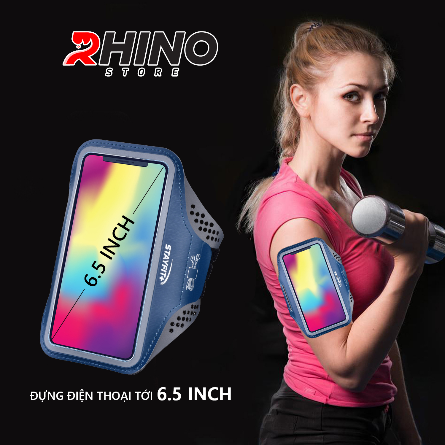 Bao, Túi đựng Điện Thoại tới 6.5 Inch Đeo tay chạy bộ ,Tập thể dục Rhino B102 Kháng nước, chống thấm, có thể cắm tai nghe phù hợp điện thoại Samsung, Iphone, Sony, Xiaomi,... - Hàng chính hãng