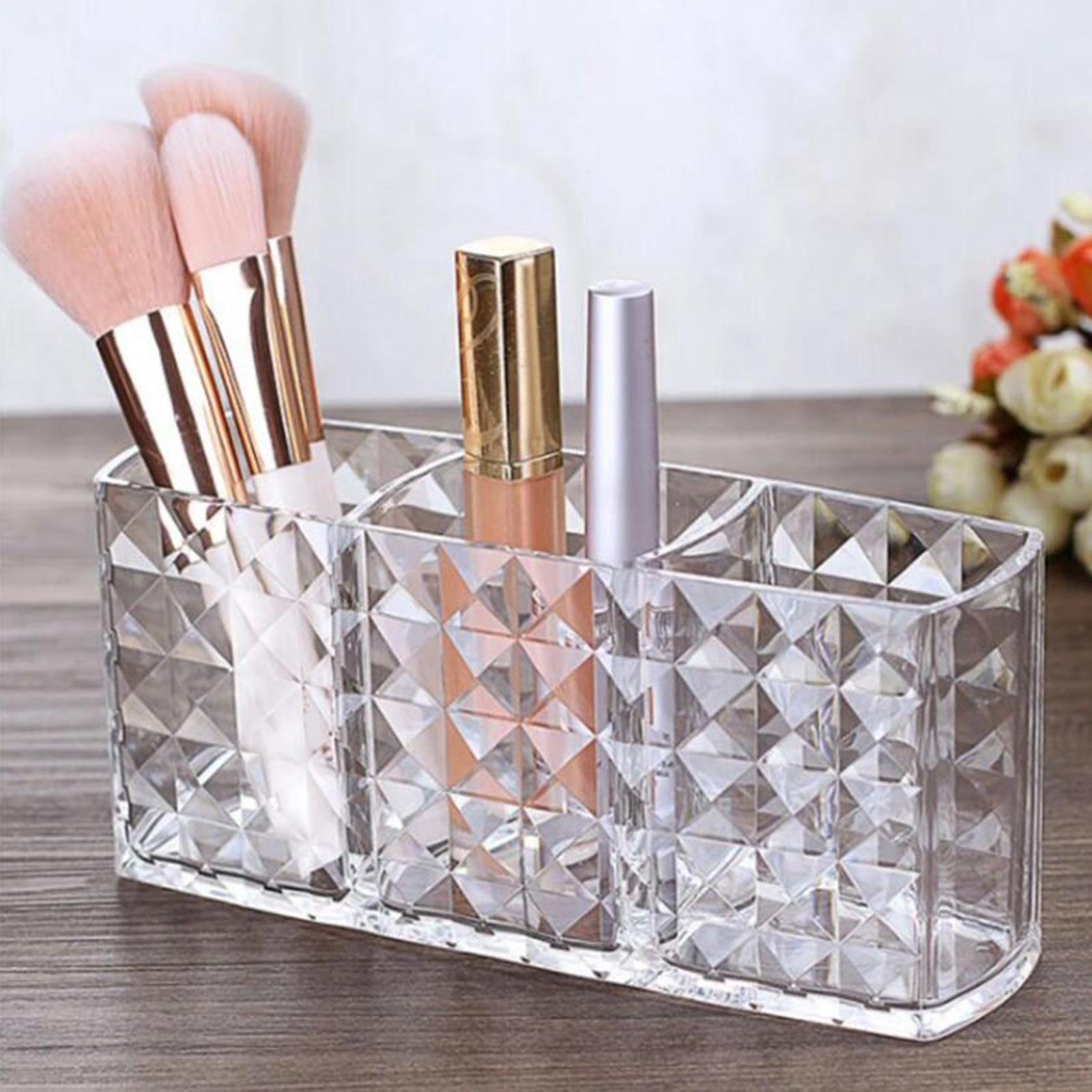 Clear Acrylic Makeup Brush Organizer Storage Case Pen/Pencil Holder 3 Grids