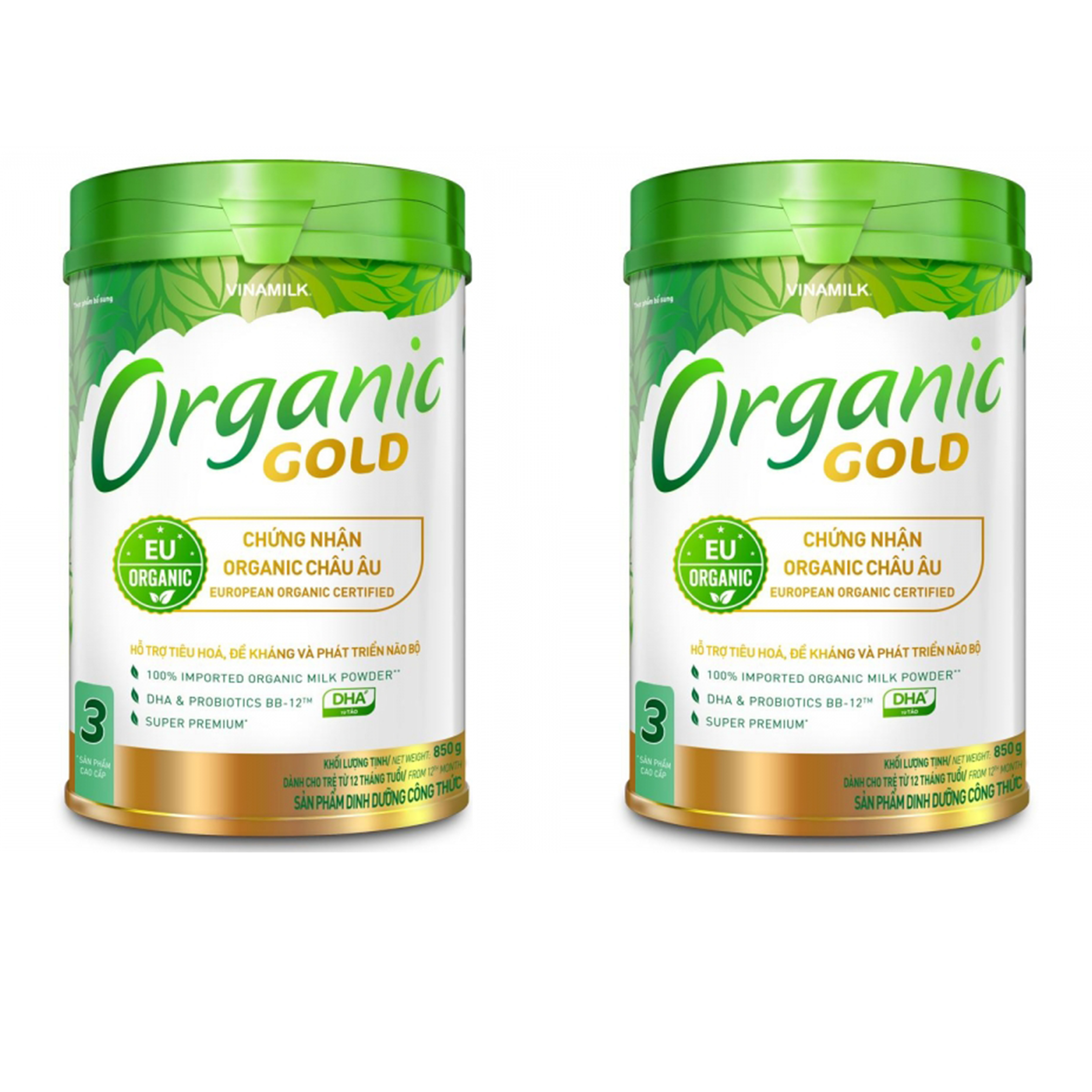 COMBO 2 HỘP SỮA BỘT VINAMILK ORGANIC GOLD 3 (1 - 2 TUỔI) 850G