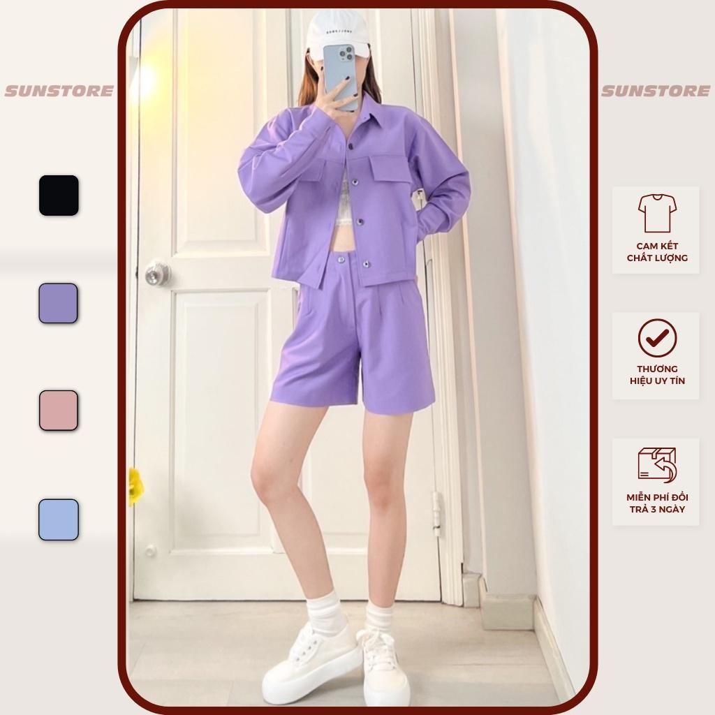 Áo khoác lửng nữ tay dài cổ sơ mi có túi hộp form vừa 4 màu