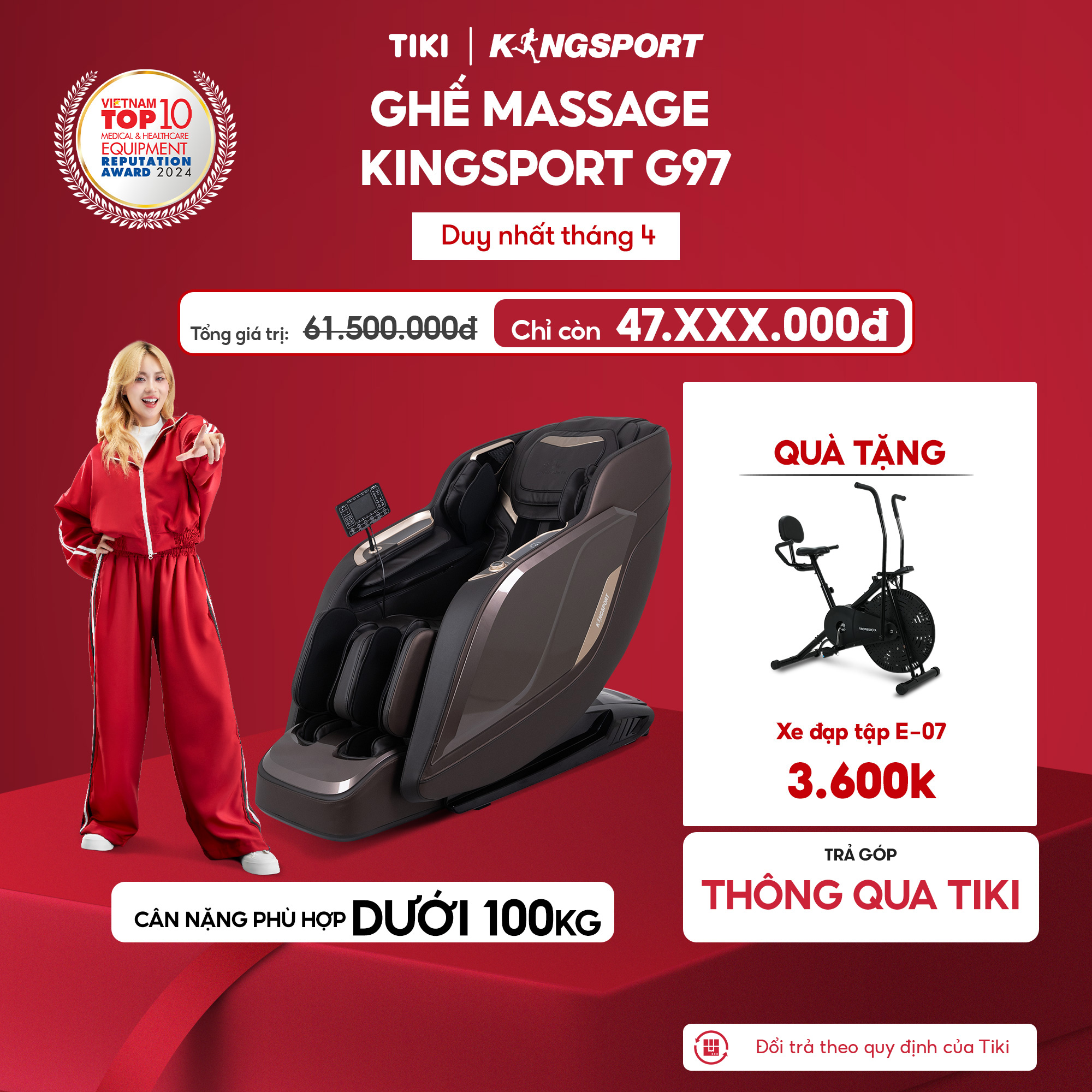Ghế massage toàn thân cao cấp KINGSPORT DELUXE G97 chế độ massage 3D Ultra, 10 chương trình massage tự động